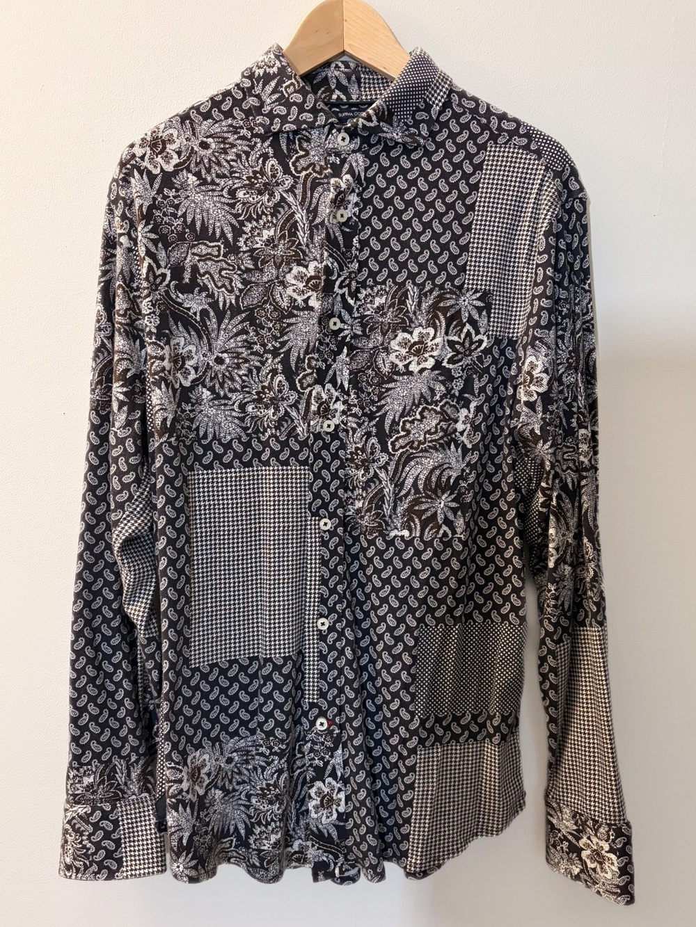 Daniel Cremieux Collection Black and White Patterned Shirt size L